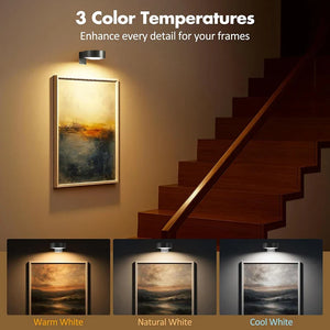 3 Pack Magnetic Picture Lights with Remote Dimmable Battery Art Wall Lights