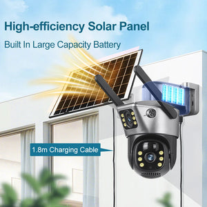 4G WiFi Solar Security Camera Dual Lens 8MP 4K PIR Night Vision Outdoor CCTV
