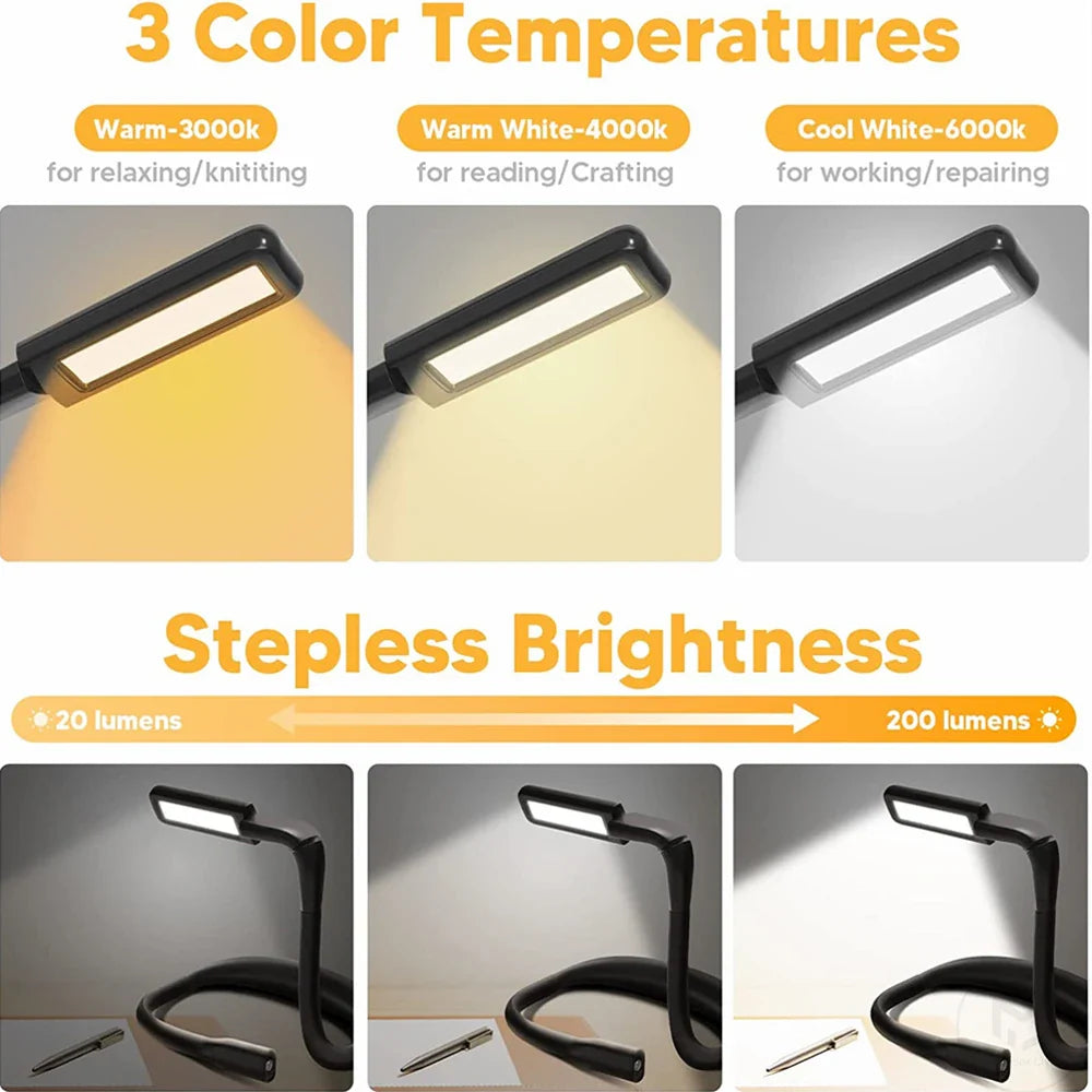 USB Rechargeable Reading Neck Light Hands Free Book Light for Bed Night