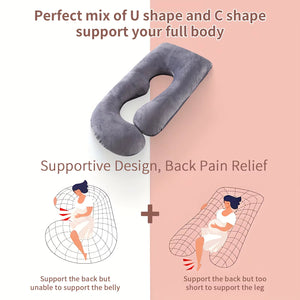 U-Shaped Full Body Pillow Side Sleeper Support Cushion 155cm Grey