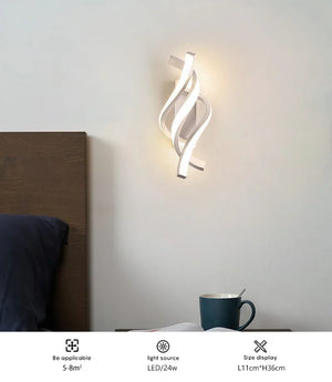 Curved Spiral LED Wall Lamp – Modern Light Fixture for Bedroom, Living Room, Hall