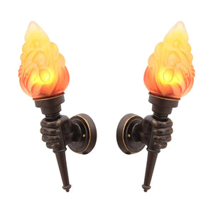 Pack of 2 Rustic Outdoor Wall Lights LED Flame Torch Lamps E27 Garden Lighting