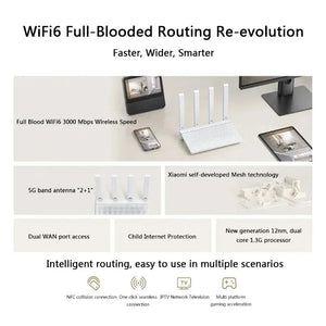 WiFi 6 AX3000 Dual Band Router 160MHz High Speed Wireless Router for Home