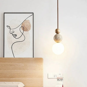 Wabi Sabi LED Pendant Light Stone Wood Modern Chandelier for Living Room