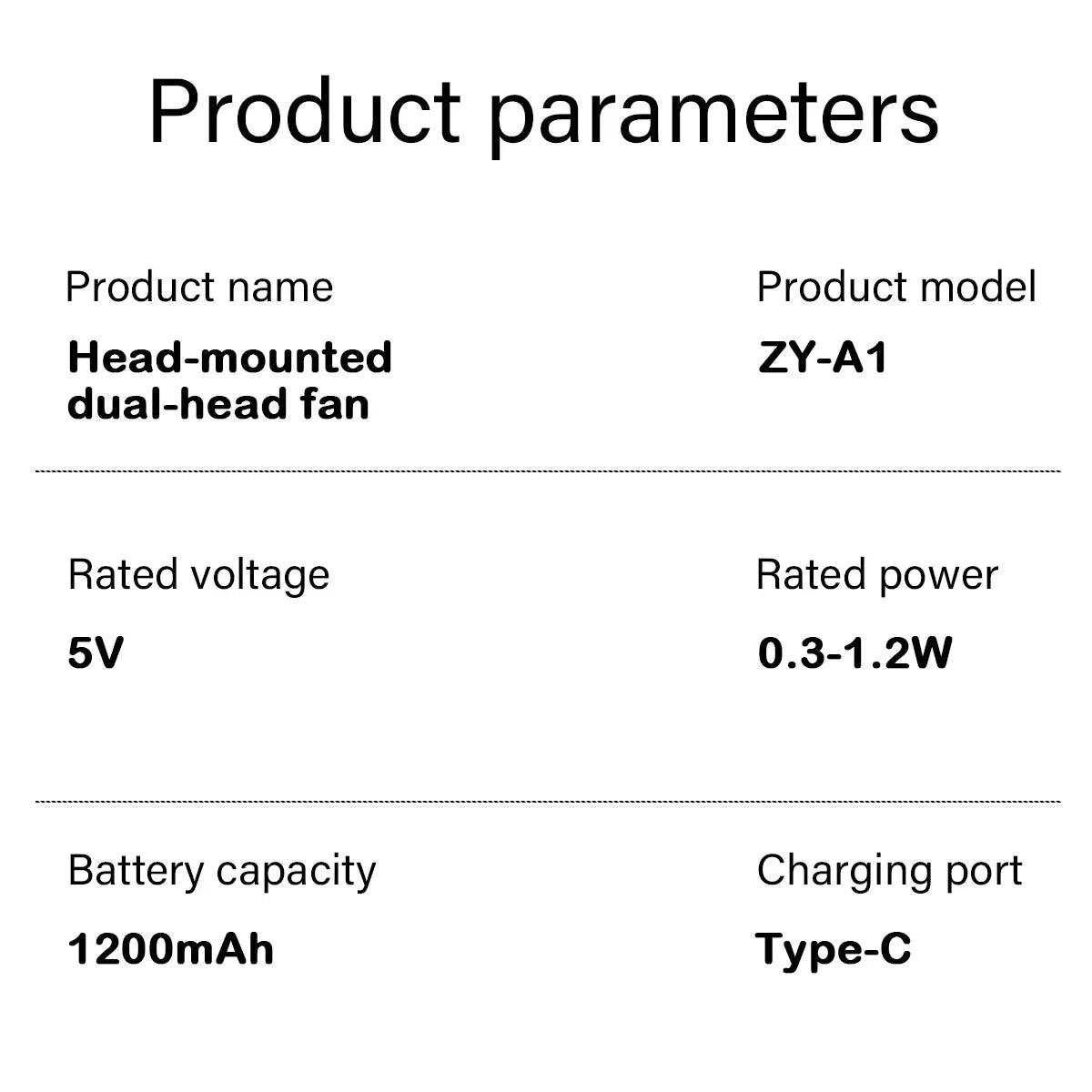 Portable Mini Fan ZY-A1 3-Speed 1200mAh Type-C Rechargeable