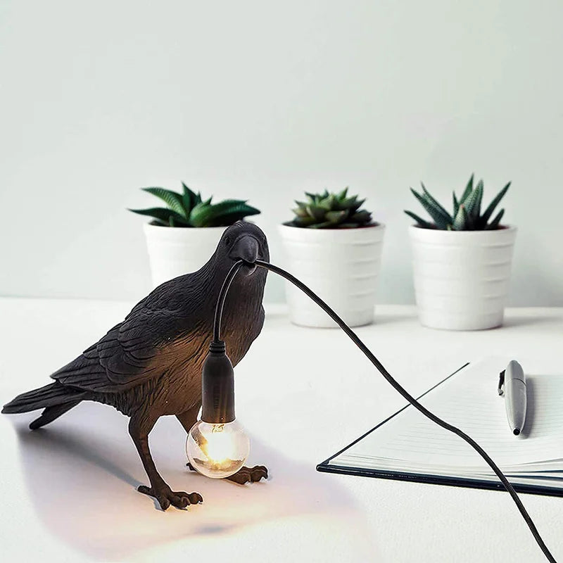 Crow Bird Wall Lamp – Resin Bedside Night Light for Bedroom & Living Room Decor