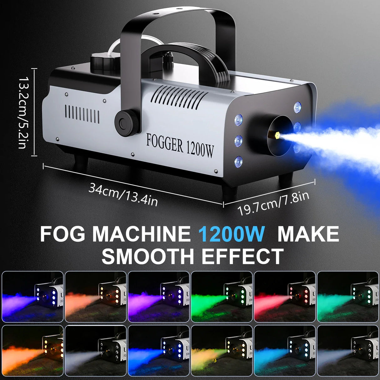 1200W Smoke Fog Machine with RGB 6LEDs Remote Stage Haze Generator for Parties