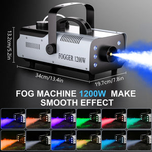 1200W Smoke Fog Machine with RGB 6LEDs Remote Stage Haze Generator for Parties