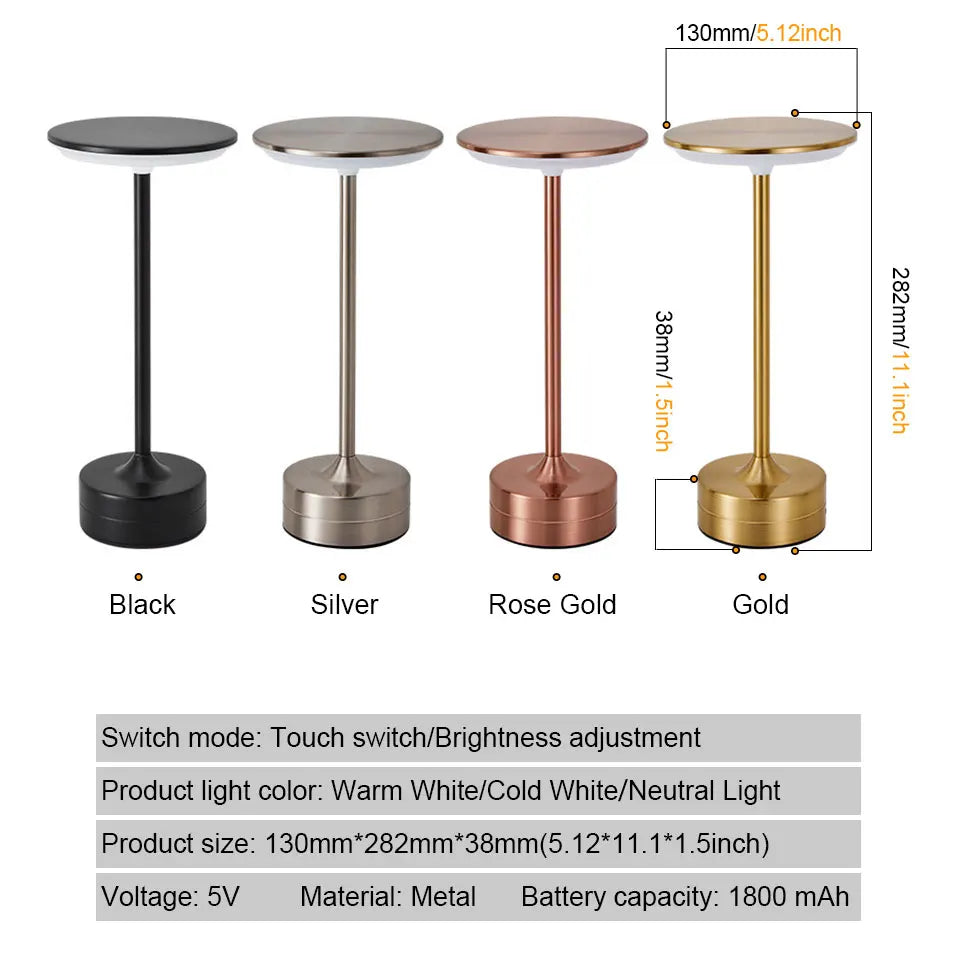 Touch Sensor LED Table Lamp USB Rechargeable Portable Night Light for Bedroom Bar