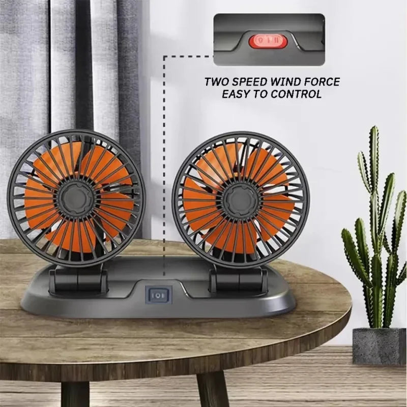 Dual Head Car Cooling Fan 2-Speed USB 5V 12V 24V