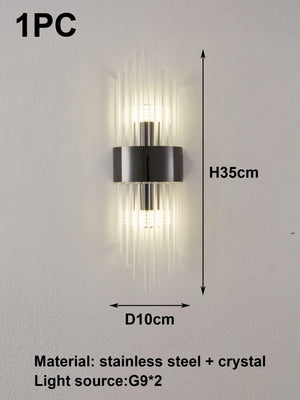 Crystal Wall Sconce G9 – Gold/Black Stainless Steel Light for Bedroom & Living Room