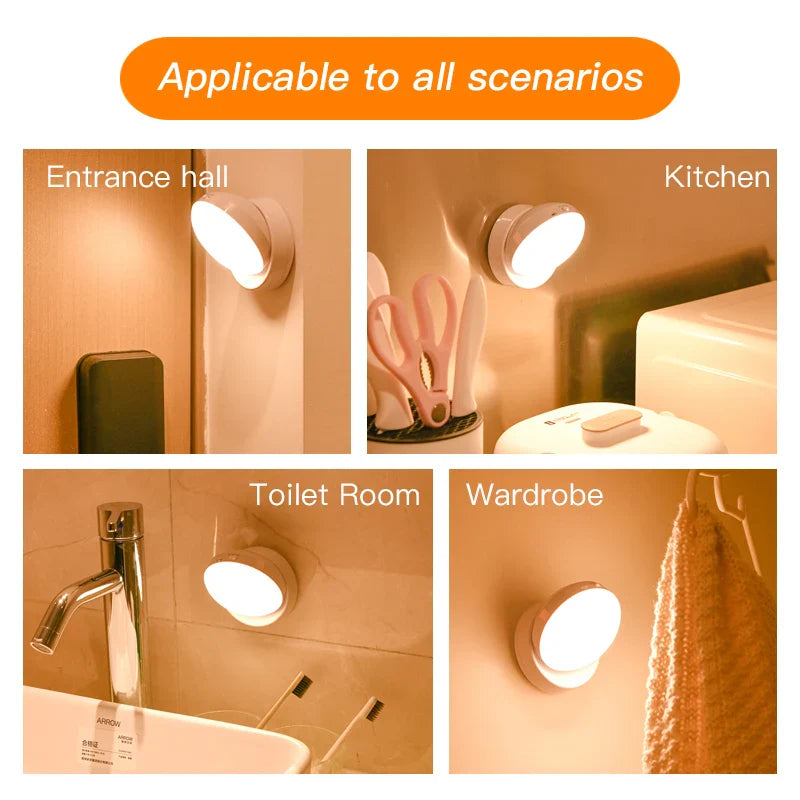 360° Rotating Magnetic LED Night Light Motion Sensor USB Rechargeable Lamp