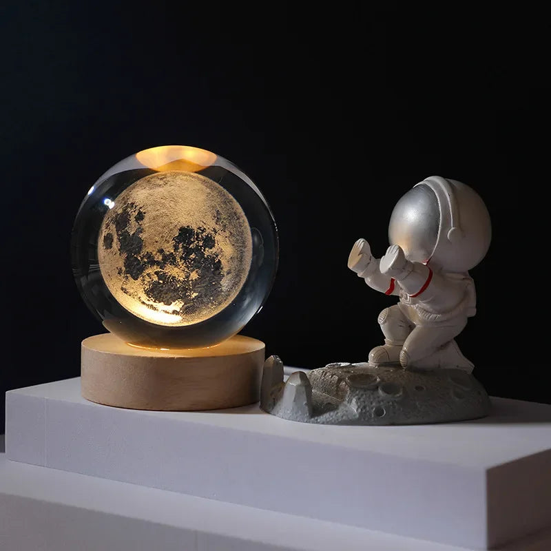 3D Galaxy Crystal Ball Night Light USB LED Moon Lamp Home Decor Gift Planet