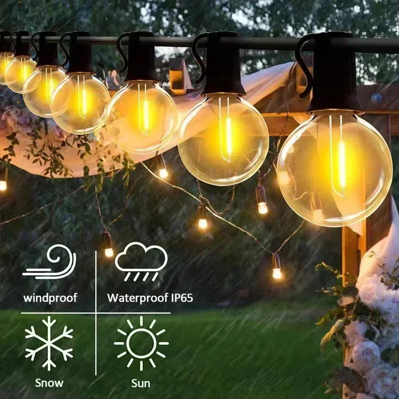 G40 Solar String Lights Outdoor 8 Modes Globe Bulb Waterproof Patio Garden Decor