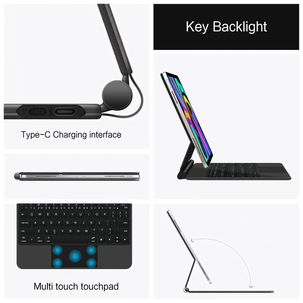 Wireless Keyboard Case for 11 12.9 Tablet Touchpad Magnetic Smart Cover