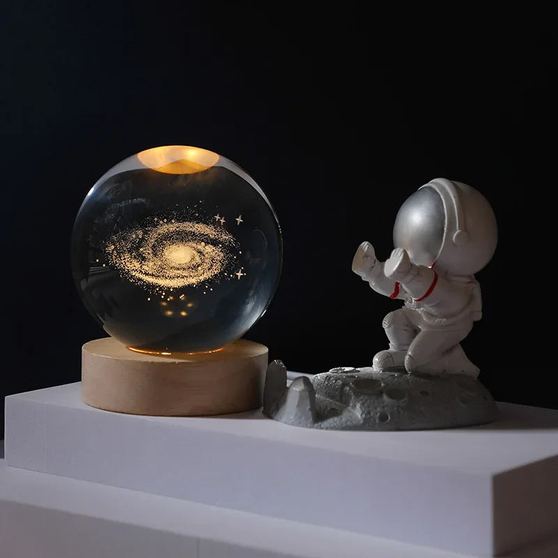 3D Galaxy Crystal Ball Night Light USB LED Moon Lamp Home Decor Gift Planet