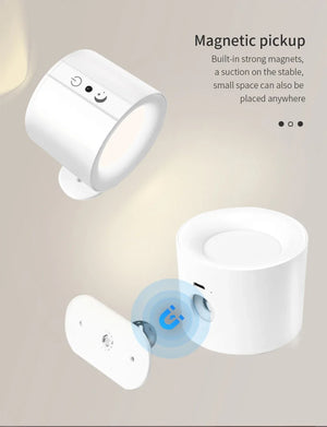 Wireless LED Wall Sconce Light 360° Rotatable Touch Control 3 Color Bedroom Lamp