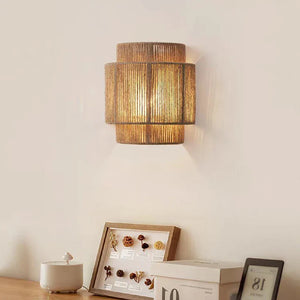 Vintage Rattan Wall Light E27 Handwoven Rope Sconce for Bedside Living Room