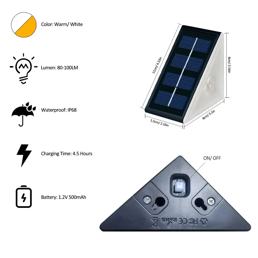 Outdoor Solar Step Lights Warm White RGB IP67 Waterproof Pathway Patio Yard