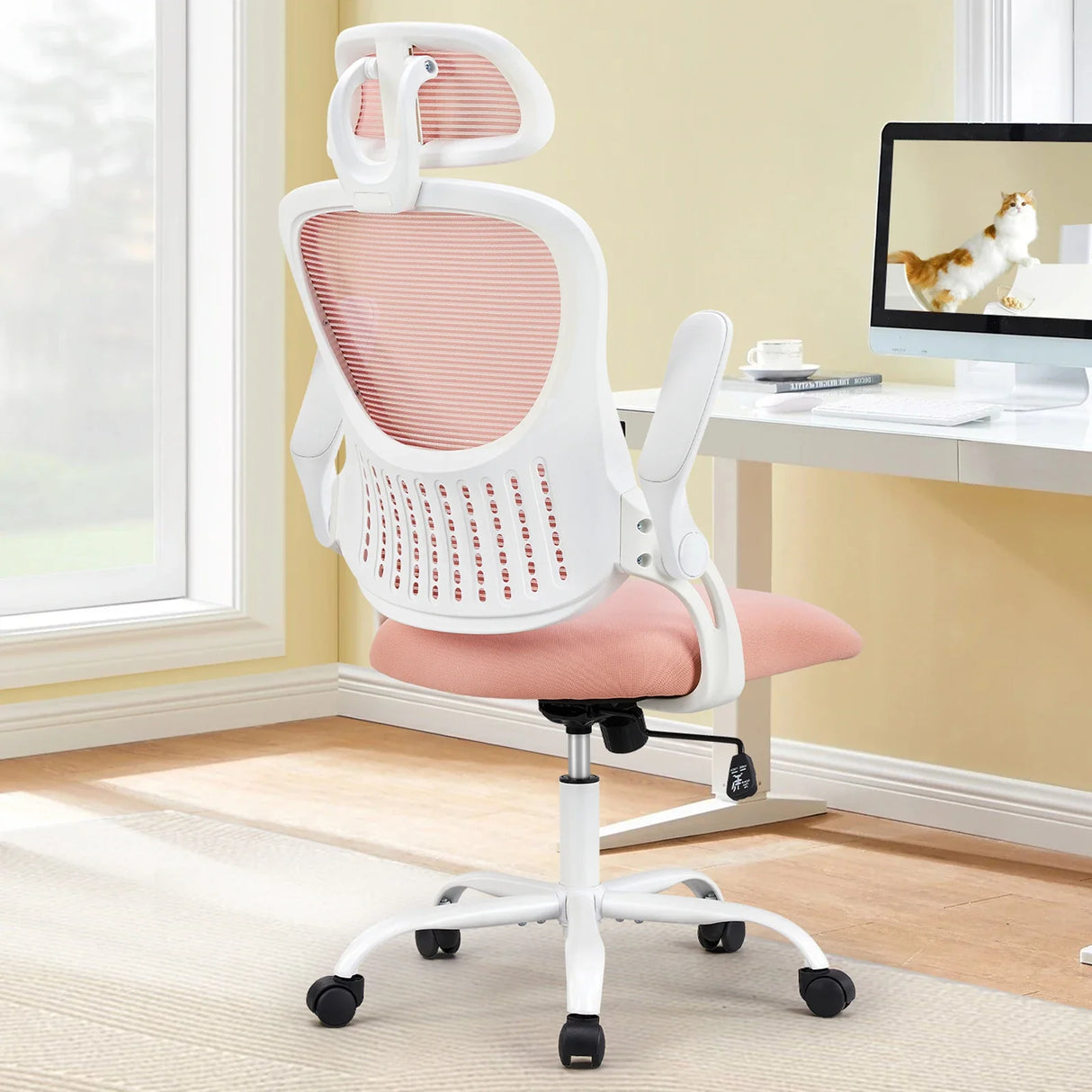 Mesh Ergonomic Office Chair Flip-Up Arms Adjustable Headrest Lumbar Support