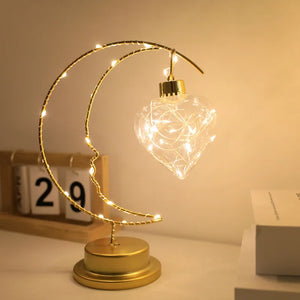 Moon Star LED Night Light Heart Iron Decor Indoor Lamp Gift Bedroom Ornament