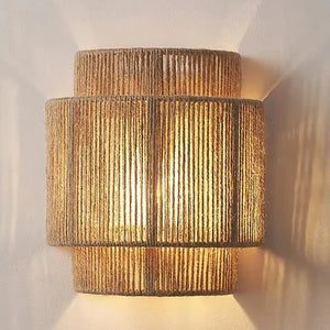 Vintage Rattan Wall Light E27 Handwoven Rope Sconce for Bedside Living Room