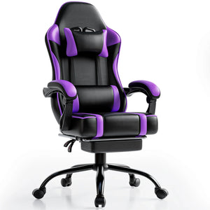 Gaming Chair with Footrest Reclining PU Leather Ergonomic Office Desk Chair