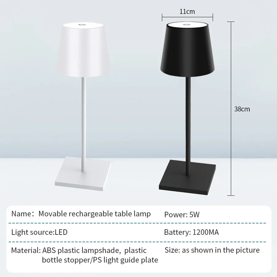 LED Table Lamp 3-Level Dimmable Wireless Touch Desk Lamp USB Rechargeable Night Light