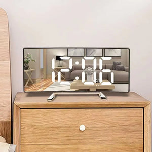 LED Mirror Alarm Clock Large Curved Digital Desktop Smart Silent Living Room