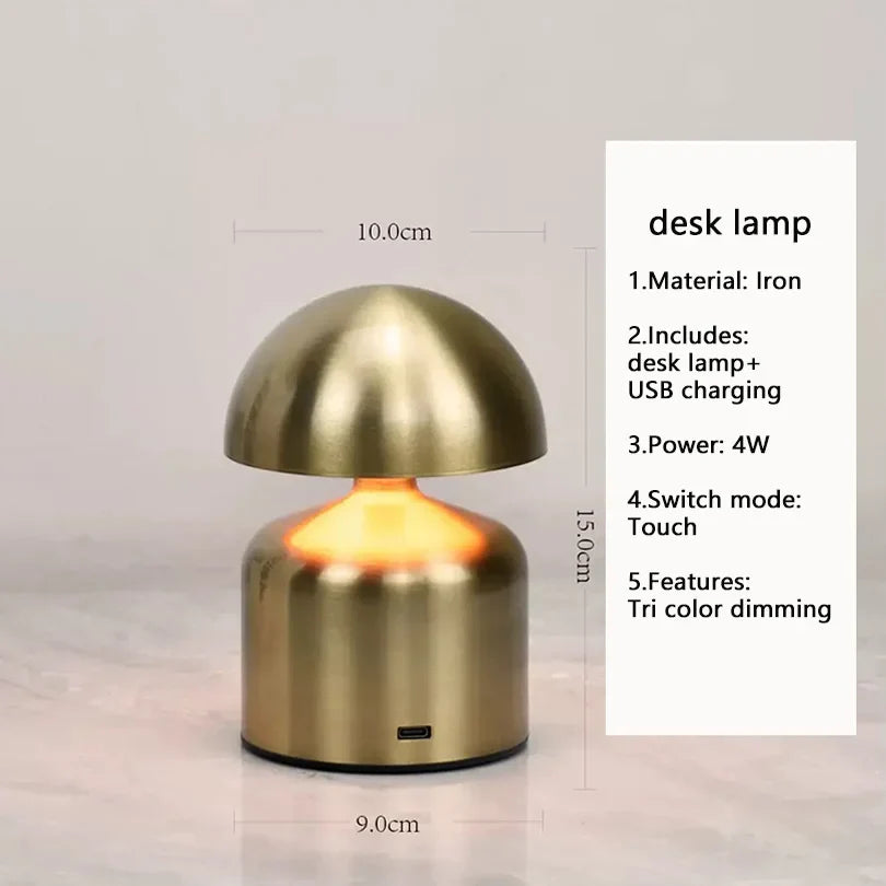 Touch LED Table Lamp USB Rechargeable 3 Color Dimming Bedside Night Light
