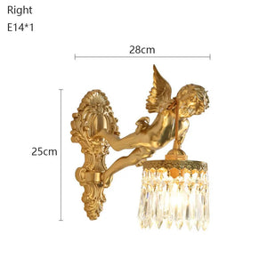 Brass Angel Wall Lamp Crystal Sconce Light Bedside Balcony Corridor Porch Decor