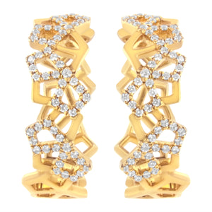 14K Yellow Gold 3/4 Cttw Diamond Honeycomb Hoop Earrings (G-H Color, SI1-SI2 Clarity) - 24MM
