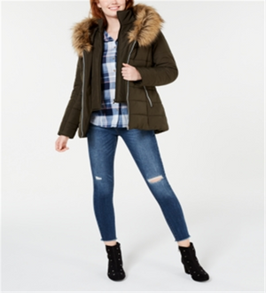 Maralyn & Me Women's Faux Fur Puffer Coat Green Size Medium
