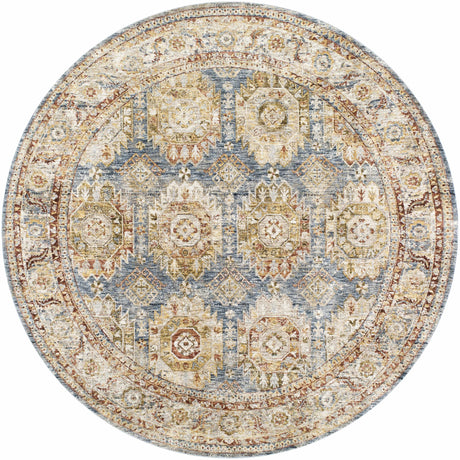 Crescentia Blue & Beige Textured Rug with Fringes