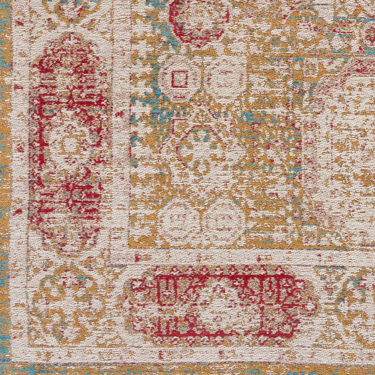 Wrangell Mustard/Red Damask Carpet Area Rug - Clearance