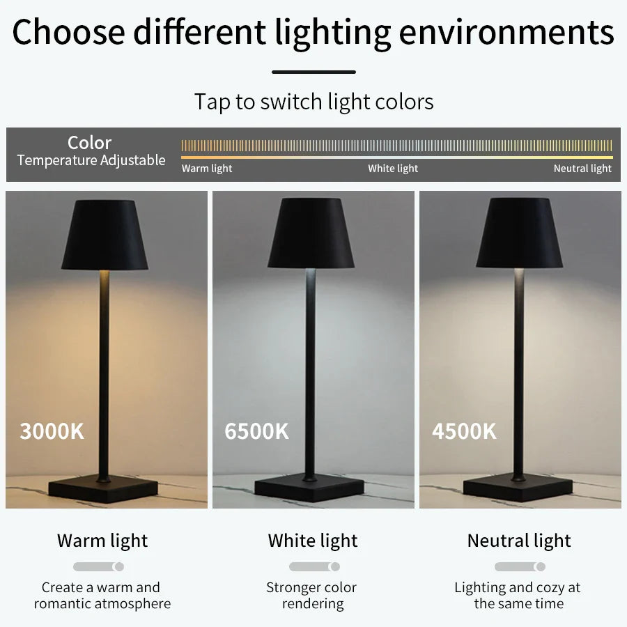 LED Table Lamp 3-Level Dimmable Wireless Touch Desk Lamp USB Rechargeable Night Light