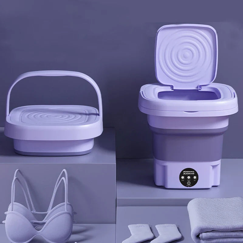 8L Portable Foldable Mini Washing Machine with Spin Dryer for Socks Underwear