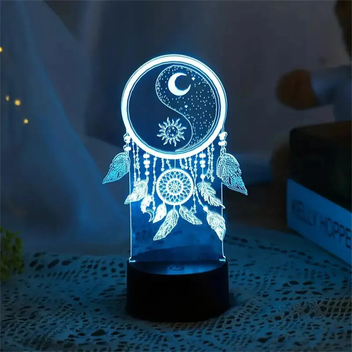 Dream Catcher 3D Night Light Optical Illusion Lamp 7-Color Touch Bedroom Decor