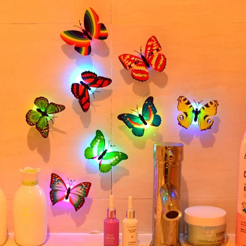 Colorful LED Butterfly Wall Night Light Stickable Glowing Decorative Home Lamp