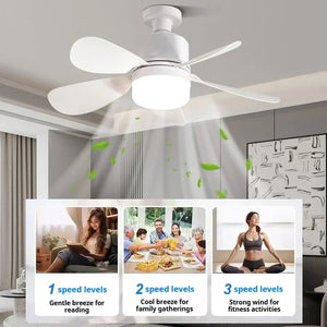 E27 Socket Fan Light 2-in-1 LED Ceiling Fan with Remote