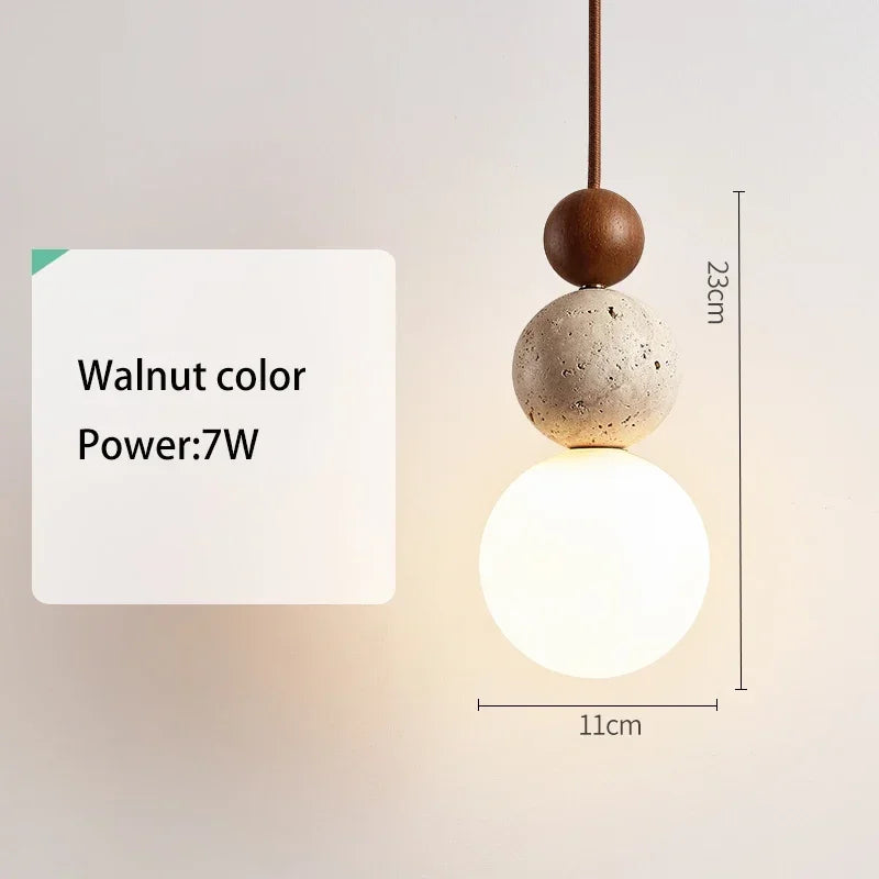 Wabi Sabi LED Pendant Light Stone Wood Modern Chandelier for Living Room