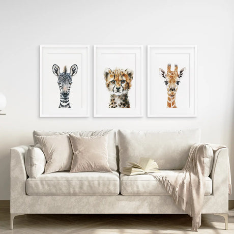 Neutral Safari Wall Art Poster Set Nursery Decor