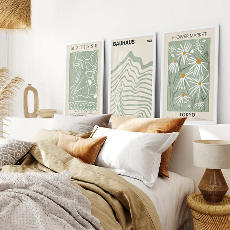 Sage Green Modern Wall Art Set of 3 Prints