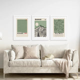 Sage Green Exhibition Art Set of 3 Prints. Bauhaus, Kusama, Matisse