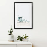 Blue Lifeguard Hut Wall Art Print. Santa Monica Beach