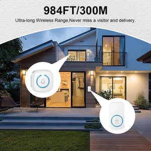 Wireless Doorbell Long Range 300M Smart Door Chime with 60 Melodies Plug-In Receiver