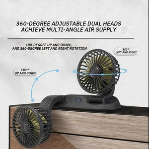Dual Head Car Cooling Fan 2-Speed USB 5V 12V 24V