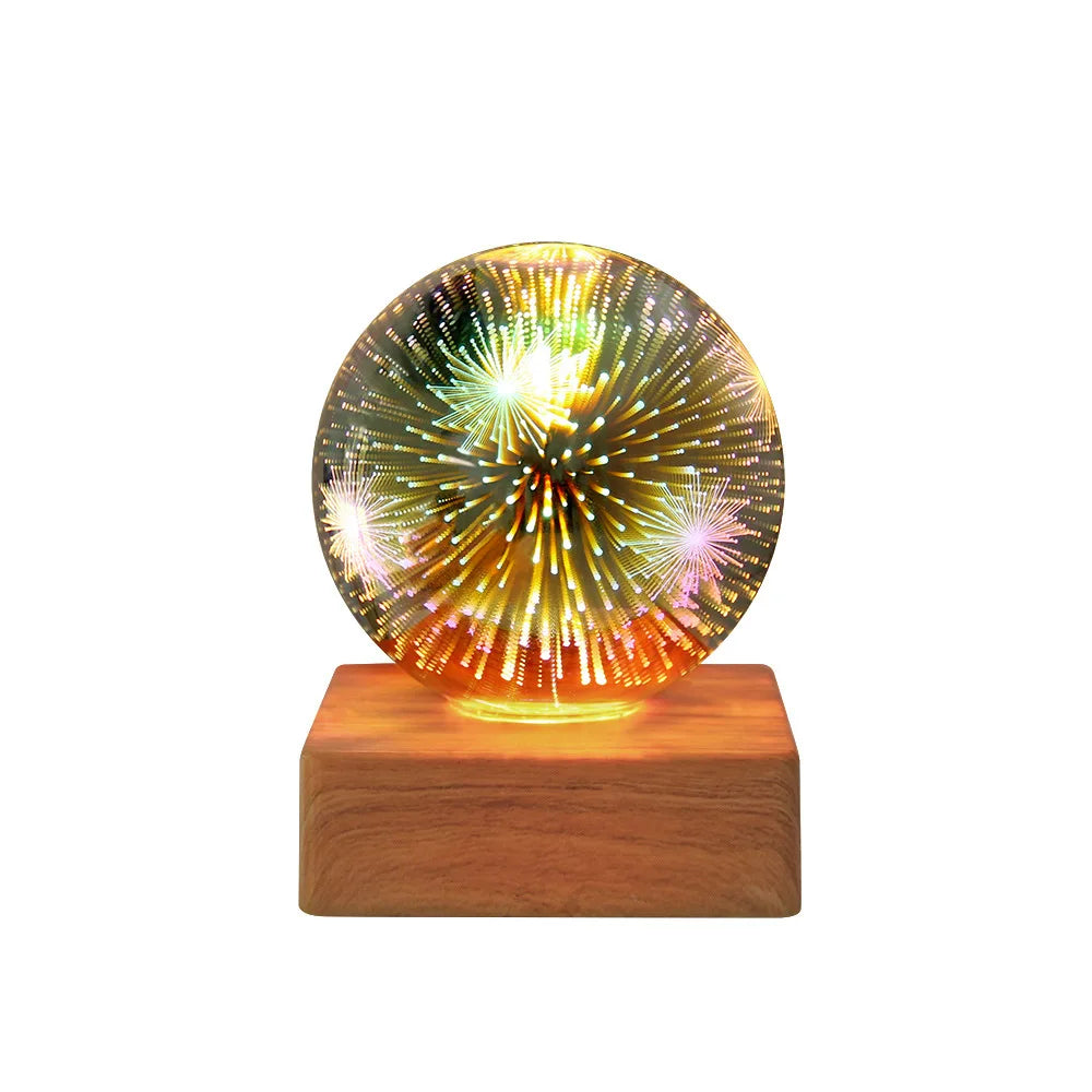 3D Firework LED Night Light Glass Ball Starry Sky Table Lamp Home Decor