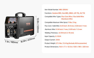SucceBuy 5-in-1 MIG Welder 200Amp Multi-Process MIG TIG Stick Welding Machine LCD