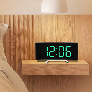 LED Mirror Alarm Clock Large Curved Digital Desktop Smart Silent Living Room